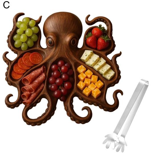 Octopus Charcuterie Platter with Fork Ocean Themed Cheese Board Tray for Meat