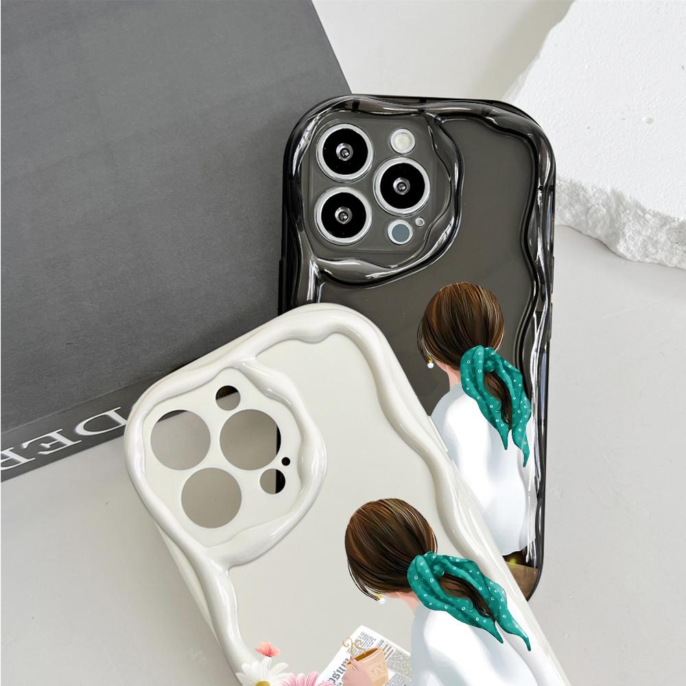 Carcasă cu textura cremă cu model de desene animate cu margine ondulată Husă din silicon moale pentru telefon pentru Xiaomi Redmi