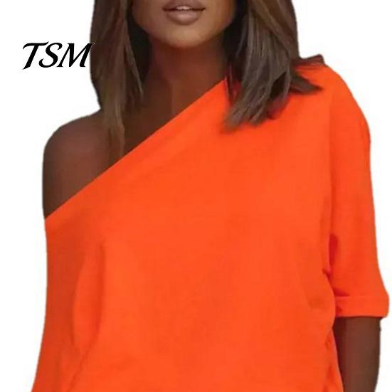 Summer Top Set 2 Pcs/Set Women Tracksuit Solid Color One-shoulder Short Shorts Pants Leisure for Daily Wear