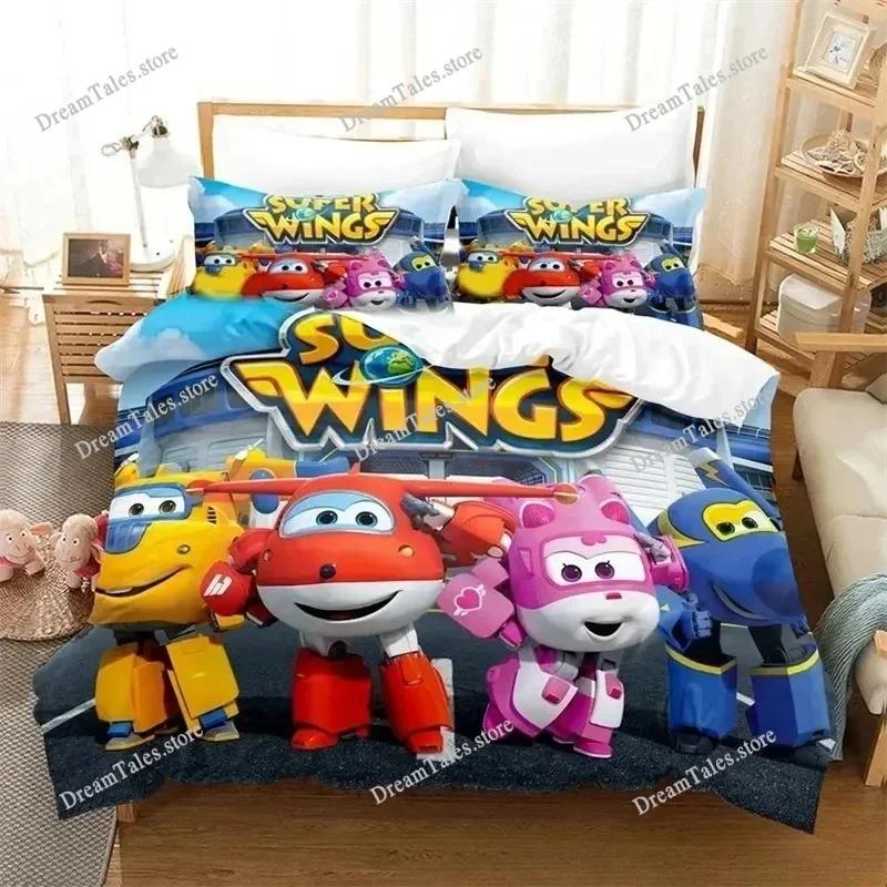 Cartoon Bedding Set Super Wings Duvet Cover Comforter Bed Set Quilt Cover Pillowcase,King Queen Twin Size Boys Girls Adults