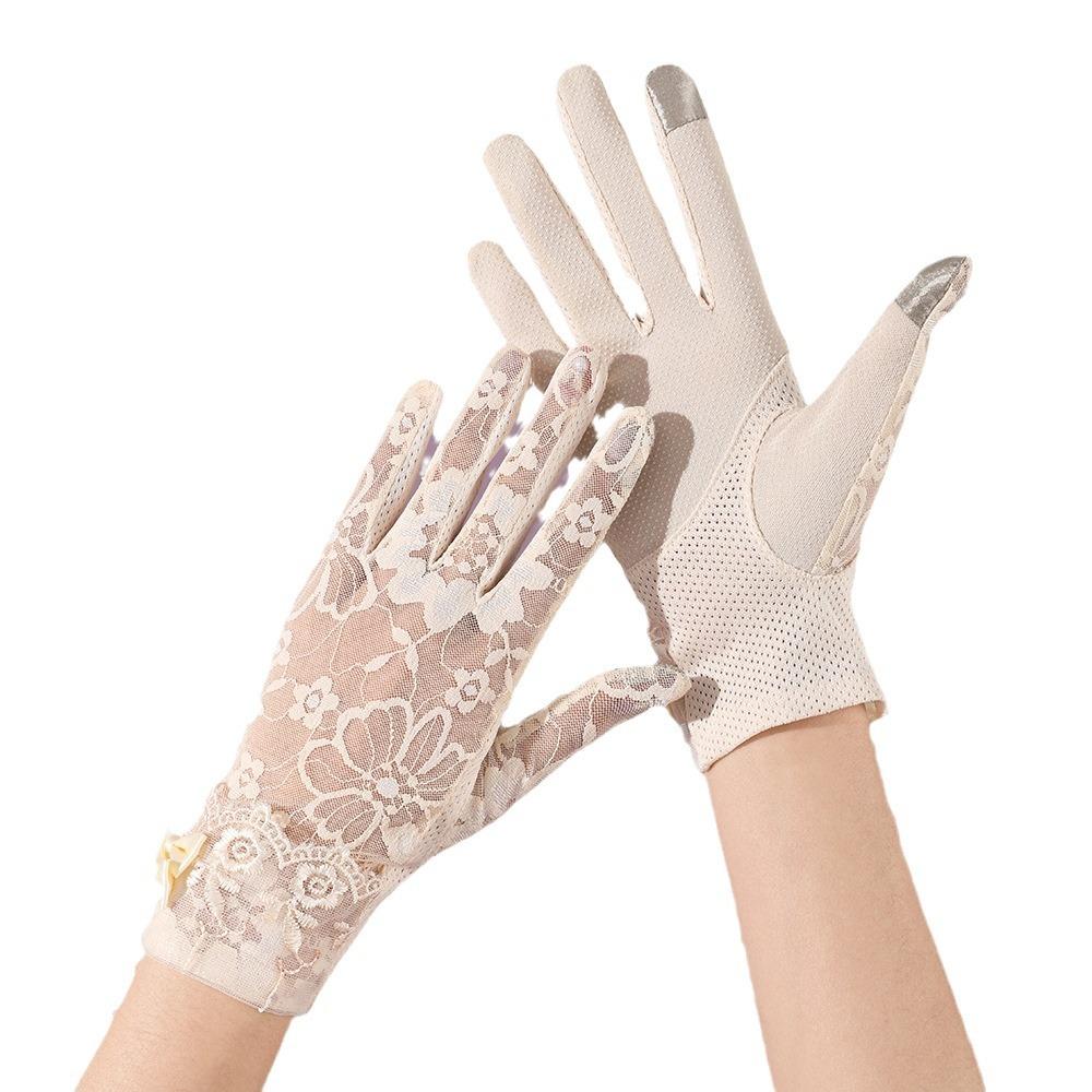 Summer Lace Non Slip All Finger Touchscreen Sunscreen Gloves for Riding Outdoor Driving Anti Ultraviolet Ice Silk Gloves