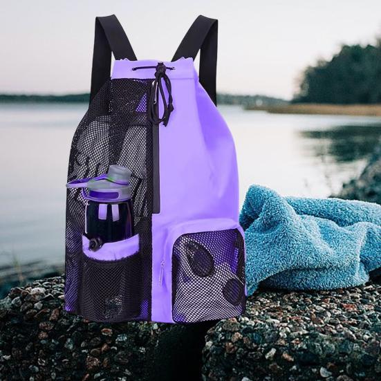 Mesh Beach Backpack with Wet Pocket Large Capacity Drawstring Swim Bag for Pool Swimming Gym Workout Gear