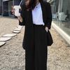 2 ks/sada Lady Formal Coat Kalhoty Set Dlouhé rukávy Otevřený steh Kardigan Střední délka Bunda Volný Rovný Široká noha Kalhoty s vysokým pasem Formální Business