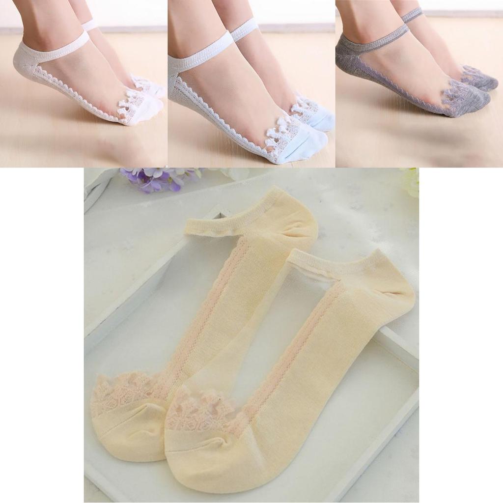 Women Colors Sexy Ultra-thin Elastic Silky Short Silk Lace Invisible Socks For Effortless Elegance