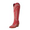 Fashion IPPEUM Women Knee High Cowboy Boots Western Shoes Red Pu Leather Block Heel Plus Size 44  Cowgirl Shoes