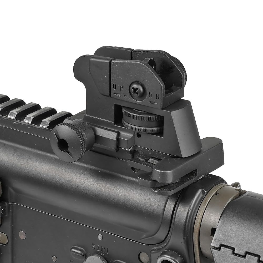 Ryohin Buhin 20mm Rail Compatible E&C LMT M4 Tactical Rear Sight Replica, Zinc Alloy, Switchable Zero & Peep, Black