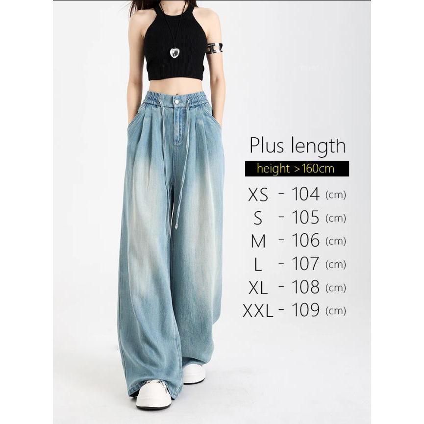 

Summer Soft Ice Silk Women s Jeans Loose Wide Leg Elastic Waist Pants Casual Trousers XXS