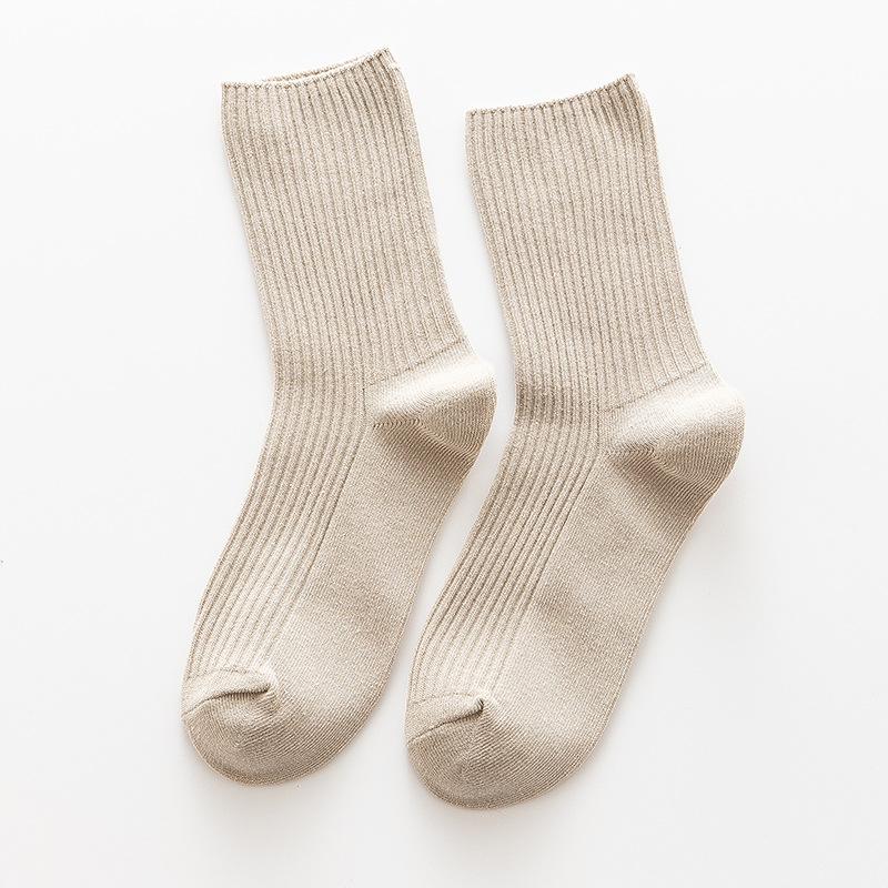 Ladies Autumn and Winter All Kinds of Solid Color Vertical Stripe Tube Pile Cotton Socks