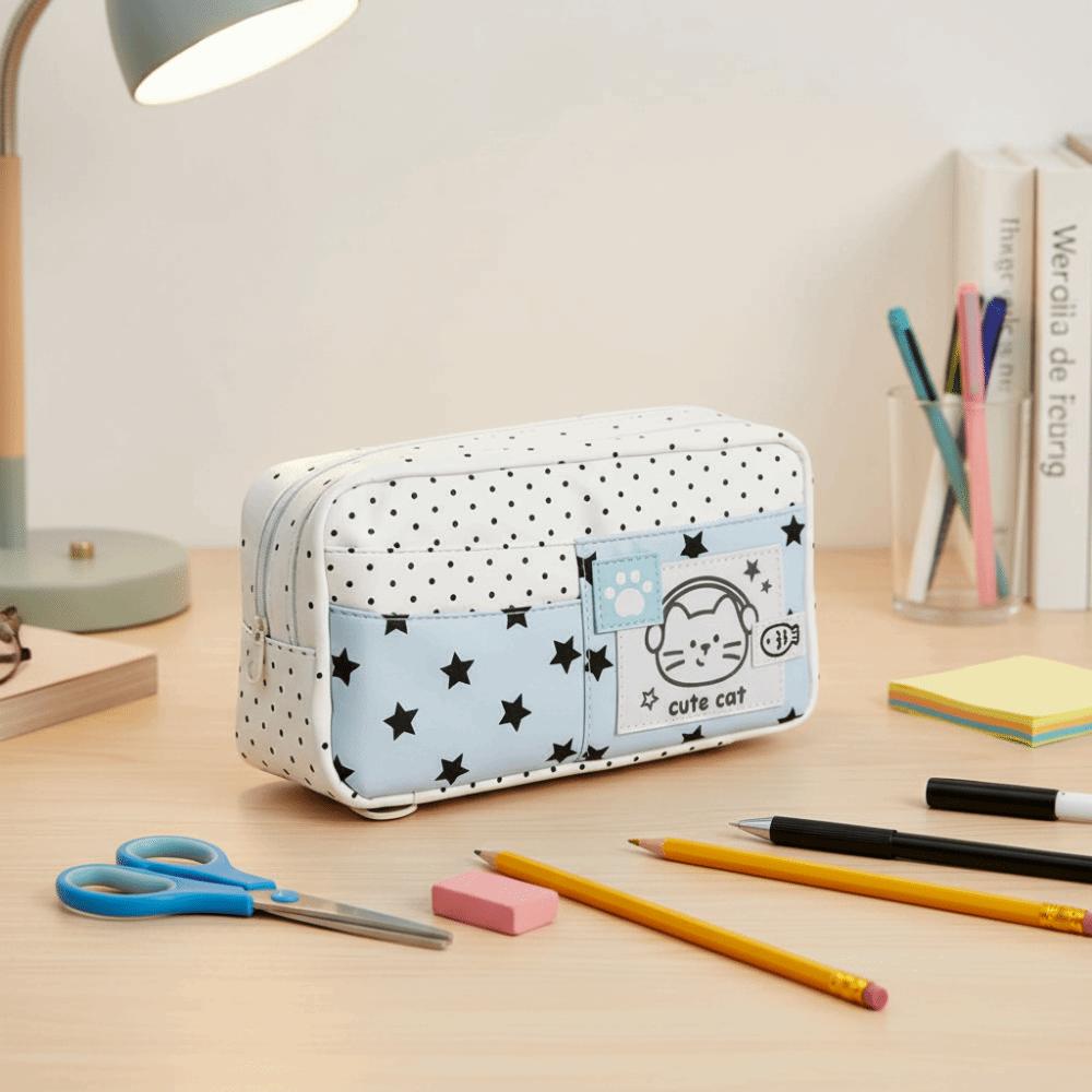 Multi-Layer Pencil Case Cat Pattern Stationery Bag Stationery Organizer Pen Bag Office