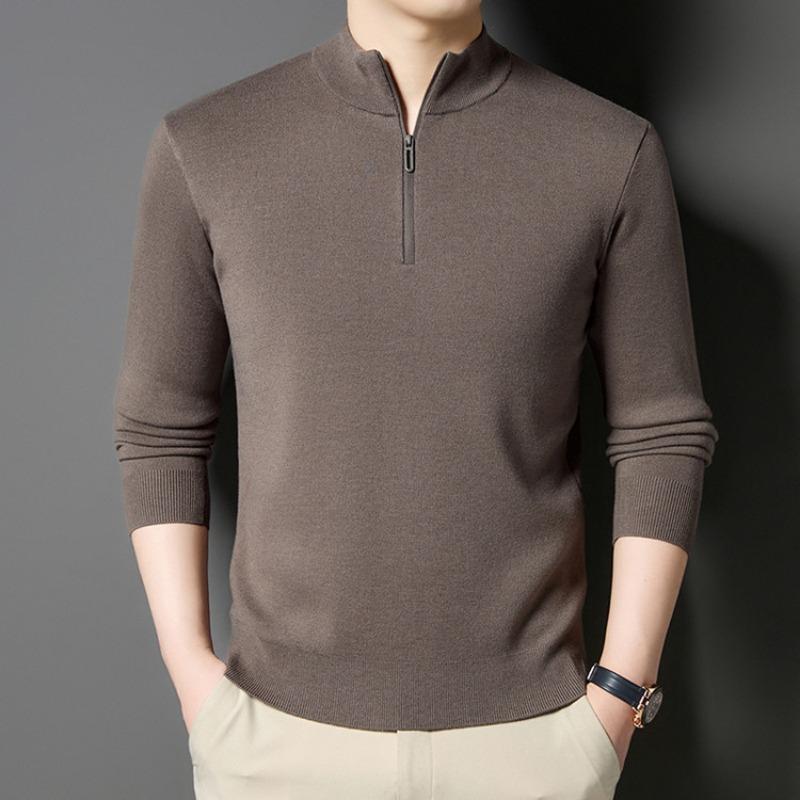 Men Half High Collar Zipper Warm Knitted Pullover Sweater