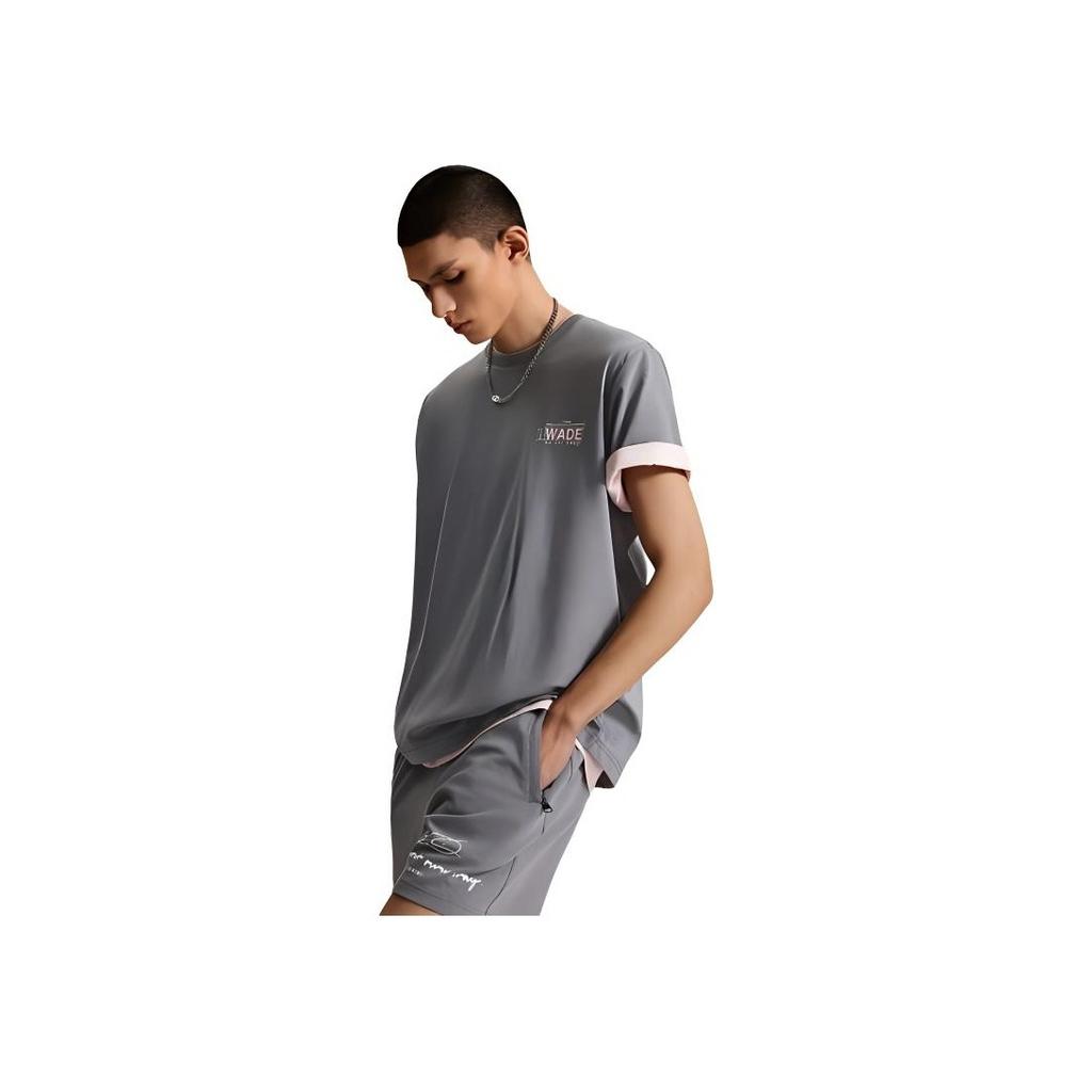 Li-Ning Wade-serien Alfabetprint Rund hals Pullover Komfortabel Løstsittende Kort ermet Drop Shoulder T-skjorte Herretopper Skyggegrå AHSU363-1