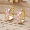 Trendy White and Pink Checkered Pattern Square Hoop Earrings Vintage Gold Silver Color Wedding Jewelry For Women Engagement Gift