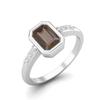 Bezel Set 0.77 Ctw Emerald Cut Smoky Quartz 925 Sterling Silver Solitaire Women Engagement Ring