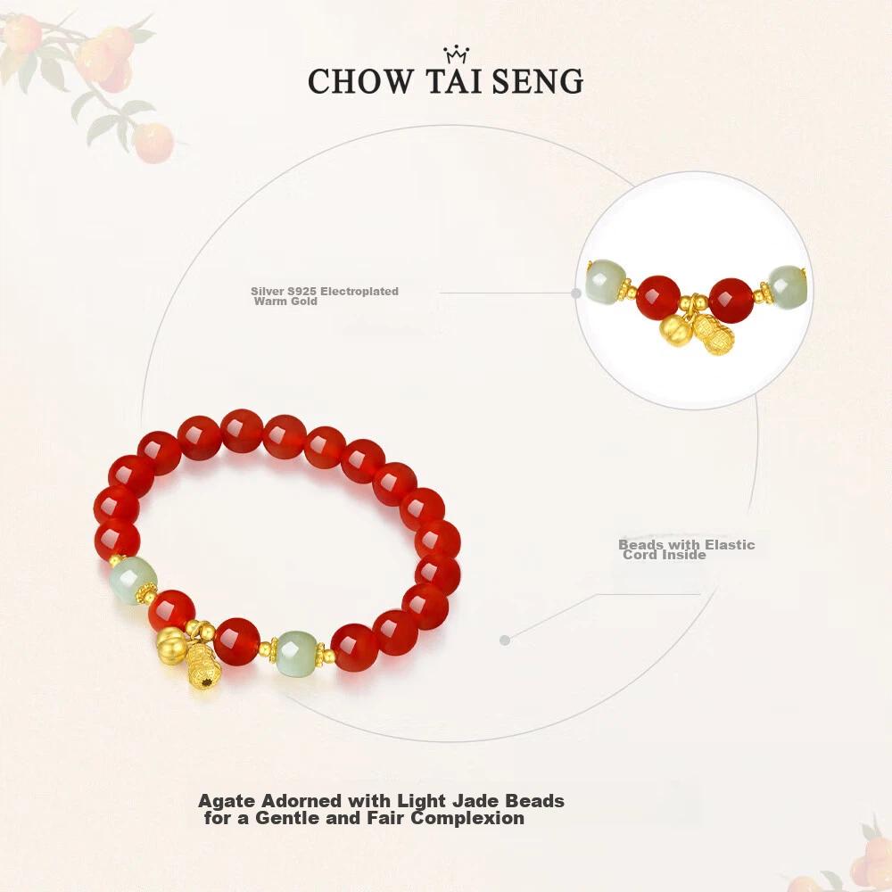 CHOW TAI SENG Pendant Red Agate Bracelet, Beaded Bracelet for Good Wish