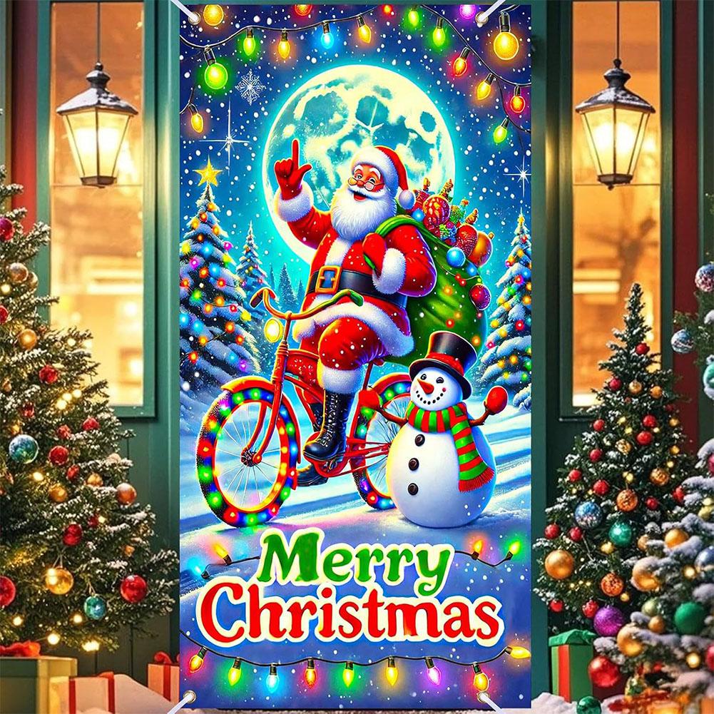 

Fluorescent Christmas Door Cover UV Glow Party Banner Luminous Cartoon Xmas Decoration for Indoor Outdoor Holiday Celebration