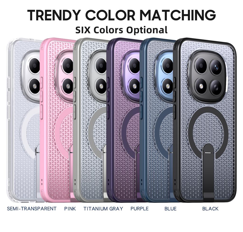 Anti-fall Cooling Hole Design Magnetic Case For Xiaomi Poco M8 Pro Redmi Note 15Pro 4G Plus 5G Metal Bracket TPU Acrylic Cover