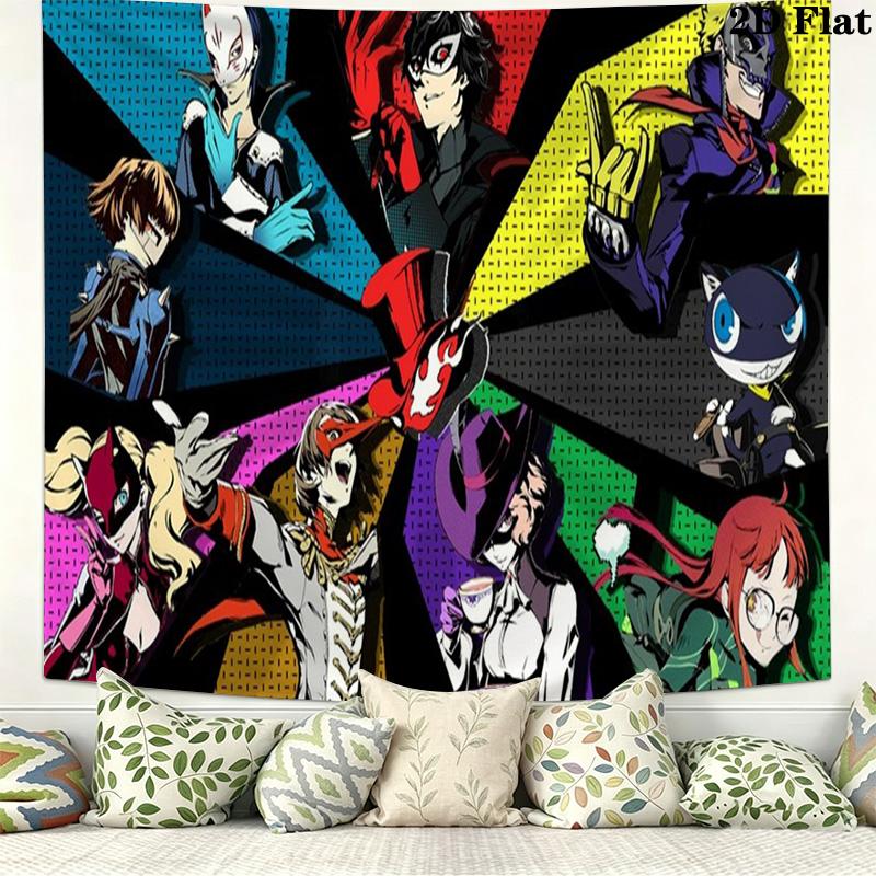 Persona 5 Wall Tapestry Aesthetic Wall Hanging Printed Fabric Blanket Decorative Tapestries for Bedroom Living Room Home Decor