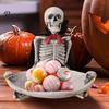 Halloween Skull Tray Skeleton Decorative Tray, Gothic Storage with Black Cape Red Party Supplies Bow, Multifunctional Desktop Organizer for