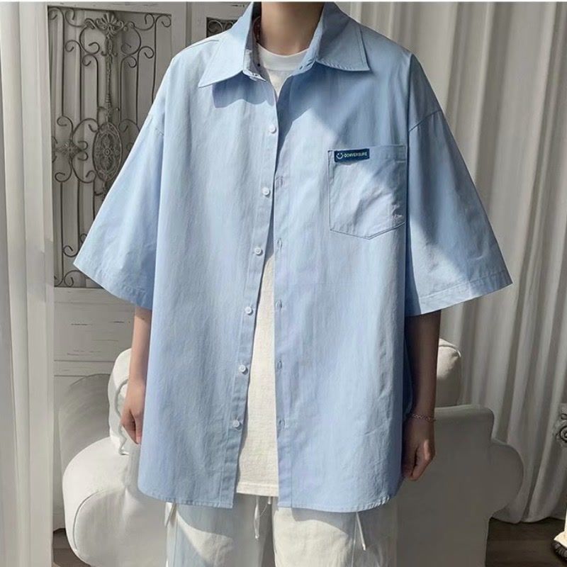

Japanese White Shirt Short-sleeved Boy Handsome Korean Style Simple Loose Shirt Handsome Versatile Student Jacket XXXL помаранчевий
