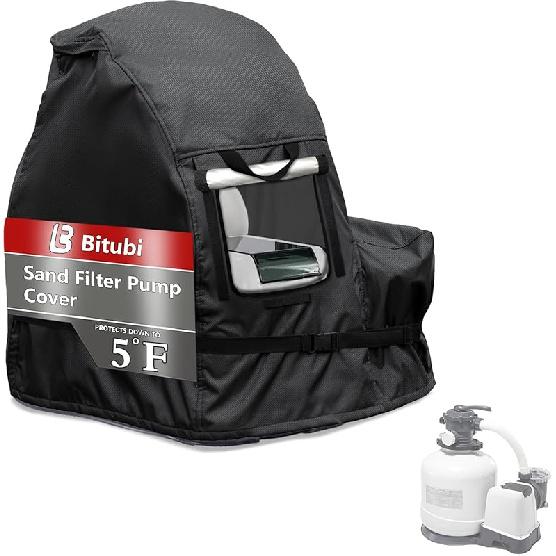 Bitubi Sand Filter Pump Cover,Waterproof Anti-UV Above Ground Pool Pump Cover,Suitable for Most Popular Brands Sand Filter on Market (Black)