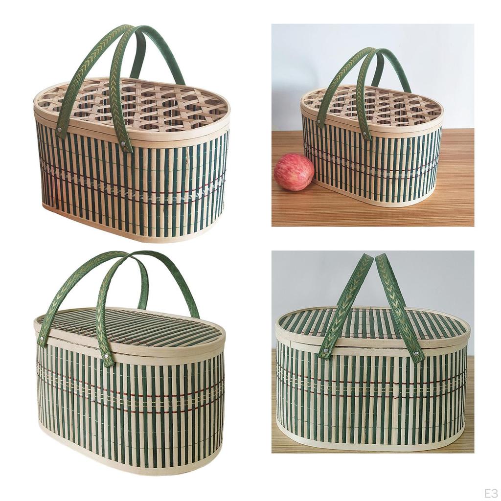 Geflochtener Korb aus Bambus mit Deckel, Aufbewahrung von Lebensmitteln, Geschenkverpackung für Kuchen