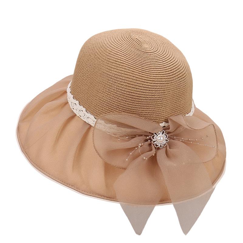 New French elegant mesh bow bucket hat women's summer face small sunscreen sun hat breathable casual versatile