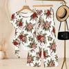 Women Plus Size Round Neck Short Sleeve Floral Printed Knot Hem Top Long Pants Two Piece Set