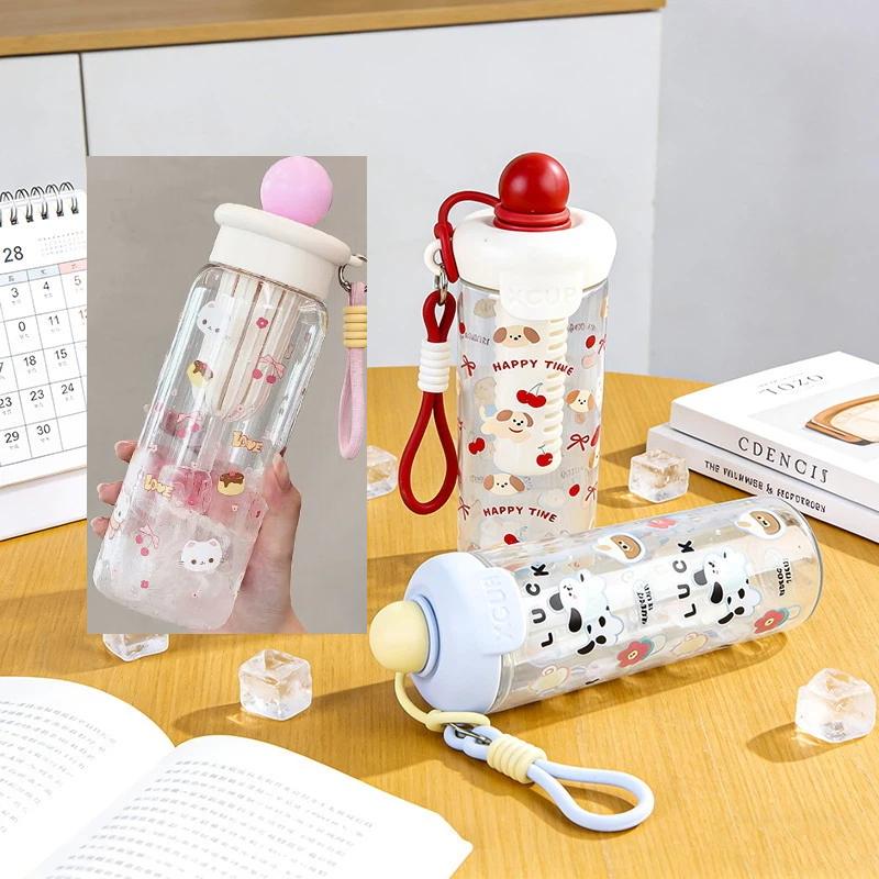 Cute Cartoon Floating Ball Straw Plastic Large Capacity Water Cup Portable High Aesthetic Value Anti-Fall Handy Cup For Girls