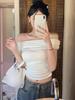 Summer Women Short Sleeve T Shirts Solid T-shirt Off-shoulder High Waist Crop Top Tee Female Casual T Shirt