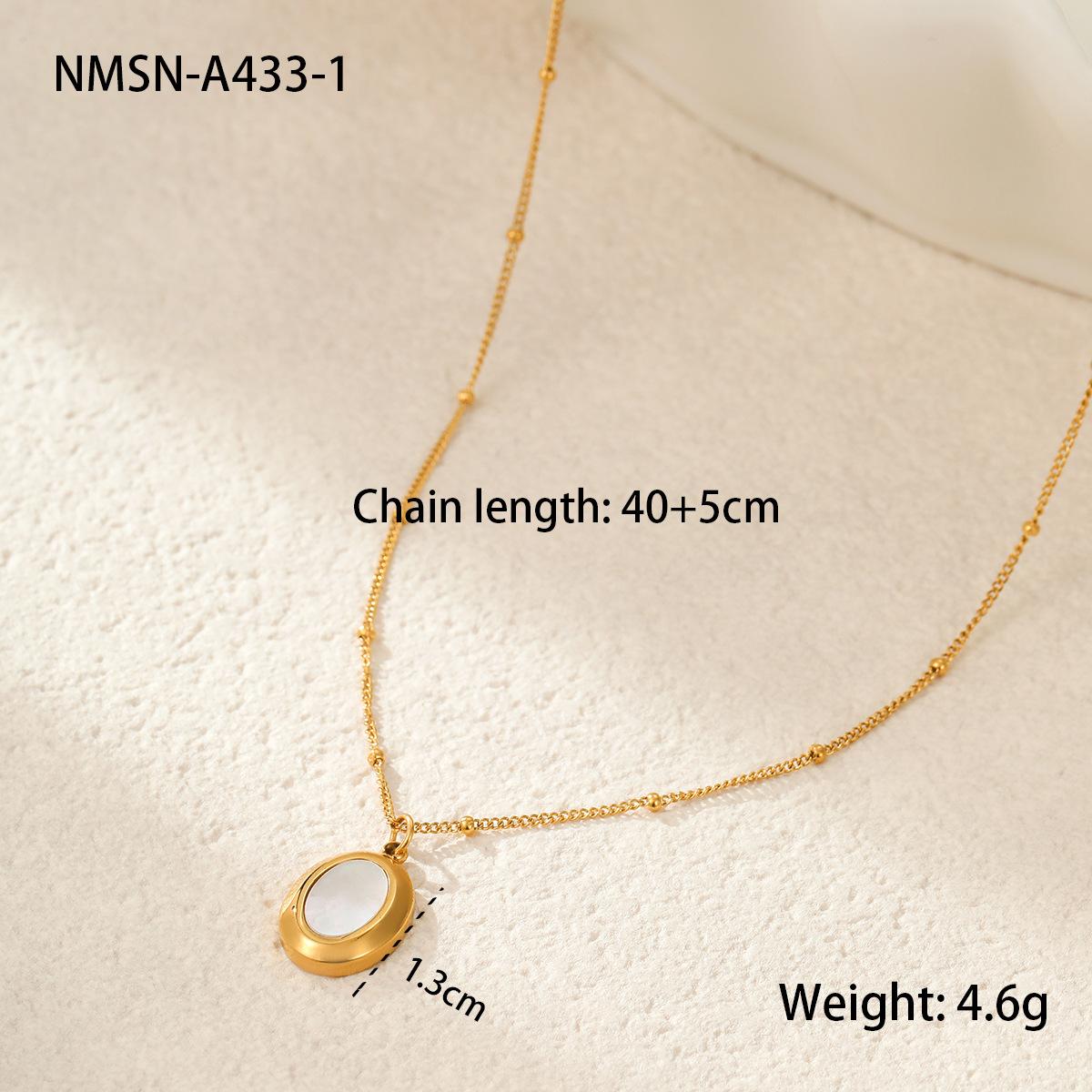 GEMCHIC Women s Oval Geometric White Shell Stainless Steel Necklace Fashion Pendant Chain