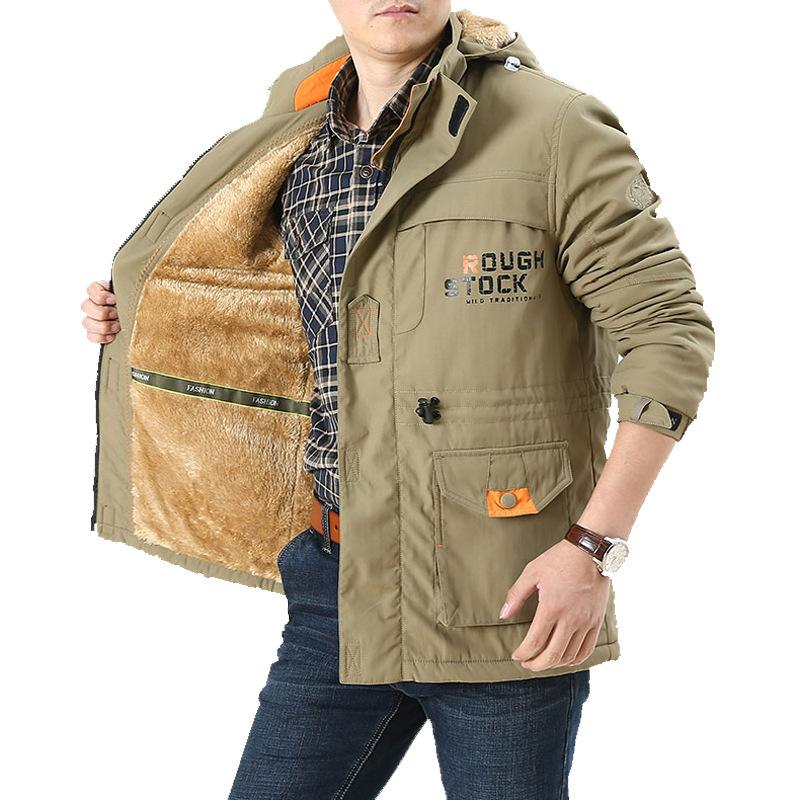 Men's Autumn and Winter Jacket Outdoor Sports Quick-drying Jacket Multi-pocket Tooling Jacket Winter Fleece Thicker