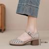 New summer light mouth sandals women's soft cowhide soft sole thick heel hollow design embroidered bag head middle heel sandals