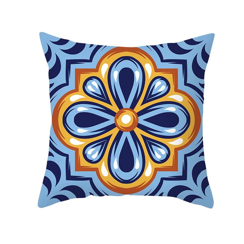 Shopee Printed Throw Pillow Cover Yellow and Blue Geometric Mid-century Retro Abstract Throw Pillow Home Sofa Cushion Cover