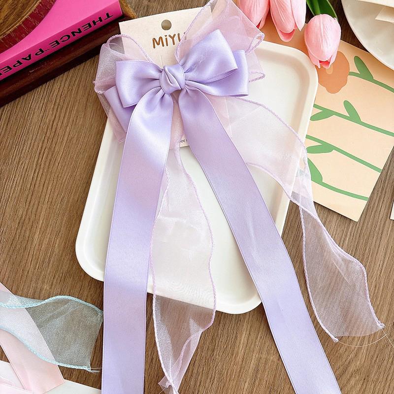 Elegant Bow Ribbon Hair Clips Solid Color Bow Spring Clips For Women Girls Exquisite Large Hairpins Temperament Hair Accessories