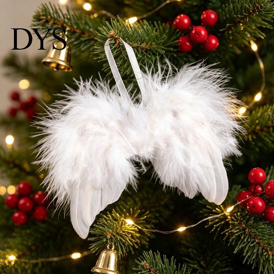 Seasonal Decorative Props 10Pcs White Feather Angel Wings Ornament for Christmas Tree Decoration, Soft Fluffy Lightweight Hanging Ornaments