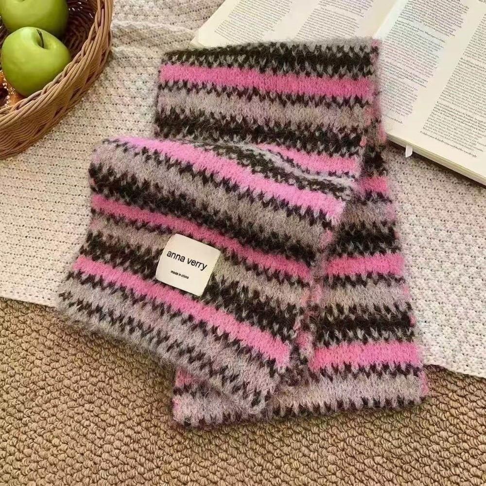 Warm Striped Knit Scarf 164cm X 30cm Winter Neck Warmer Fleece Lined Scarf  Outdoor Wear