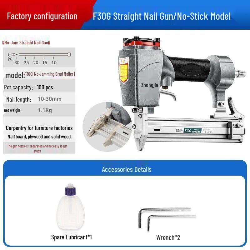Pneumatic Brad Nailer F30T50, T64 Steel & Staple Nail Gun for Ceiling and Woodworking.
