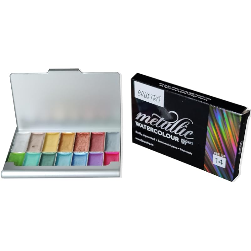 BRUSTRO Artist Metallic Watercolour Half Pans Set of 14