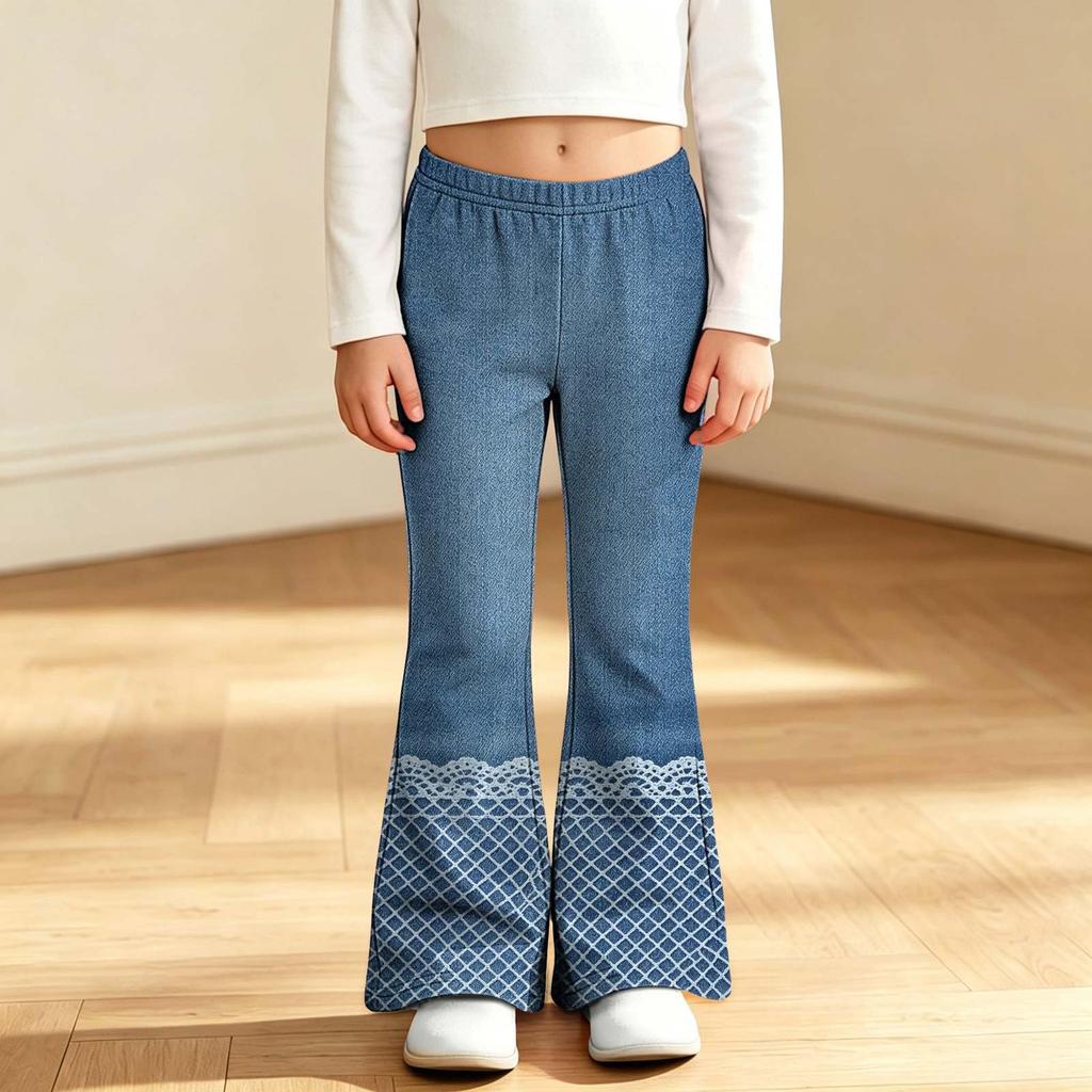 Kids Fashion High Waist Flared Pants Printed Bell Bottom Trousers for Everyday Wear