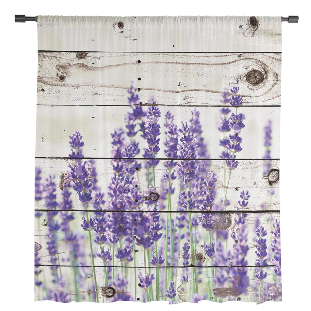 Lila Blumen-Lavendel-Vorhänge für Wohnzimmer, Voile-Tüll-Vorhang für Schlafzimmer, Küche, Heimdekoration