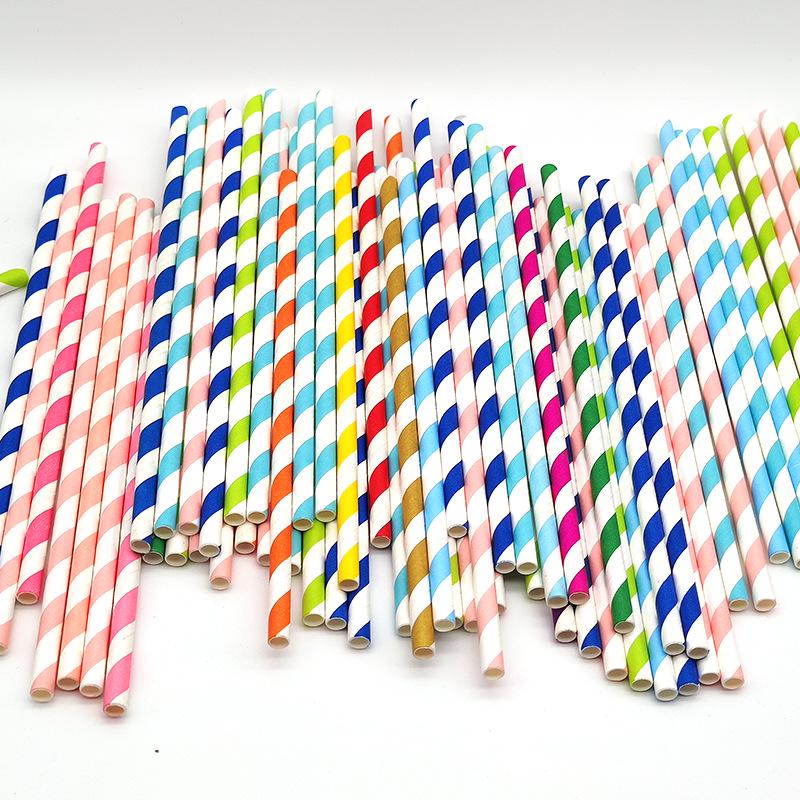 Pack of 50 Biodegradable Colorful Striped Paper Straws for Juice, Tea, and Milk