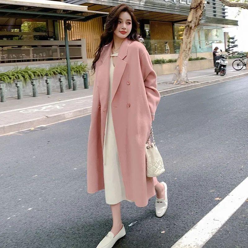 Autumn Winter New Fashion Turn-down Collar Long Sleeve Solid Medium Long Styles Trench Women's Clothing Korean Pockets Chic Tops