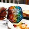 Rainbow D20 Dices Design Glass Cup Geometric Multicolored Heat Resistant For Hot Beverages Ergonomic Handle Gaming Enthusiasts