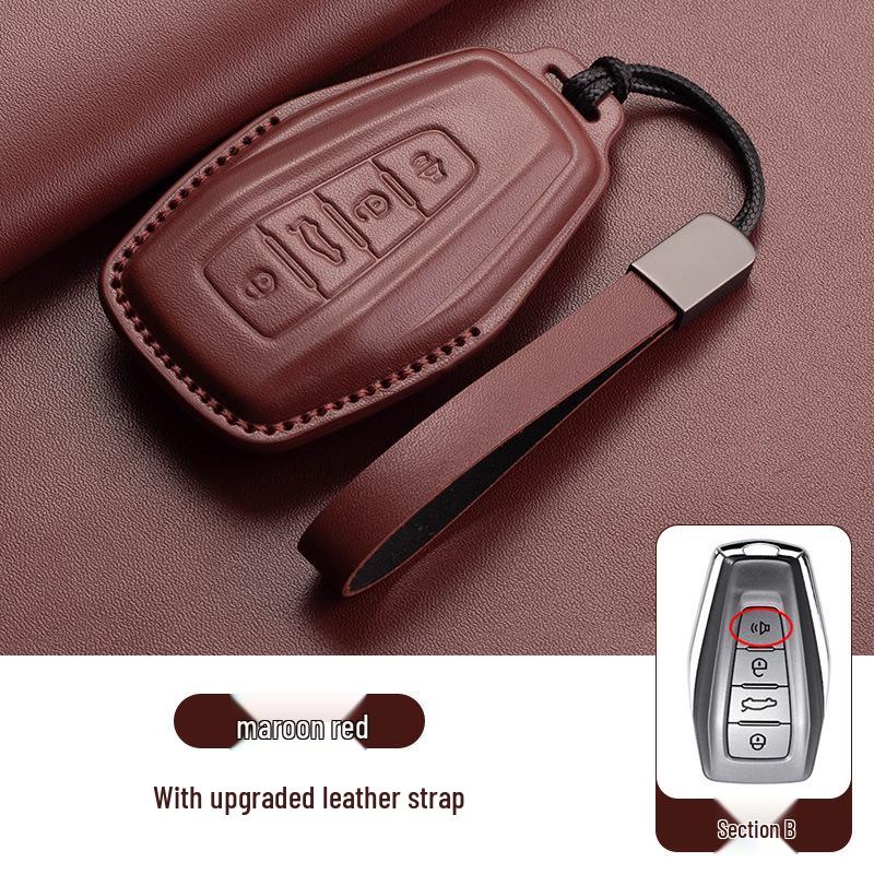 Compatible Geely Emgrand Key Case: Xingrui, Xingyue L, Boyue, BinYue, Icon, BinRui, HaoYue Pro - Genuine Leather Cover with Buckle