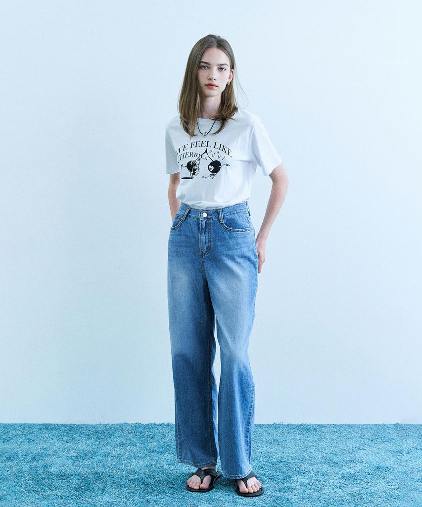 ADAUL Ridi Vintage Washed Wide Denim Pants - Blue
