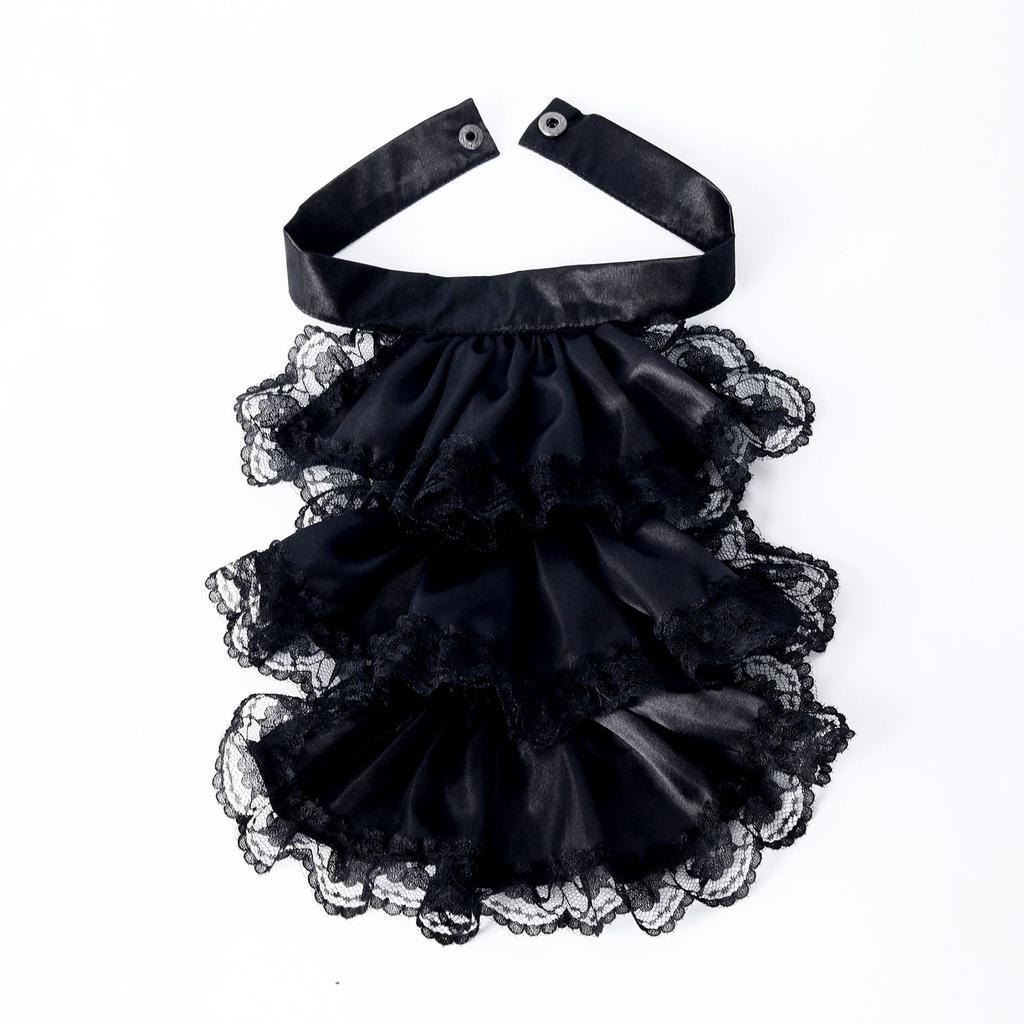 Classical Ruffled Lace Jabot Collar Halloween Dressingup Neckpiece Detachable Collar for Historical Stage Performances