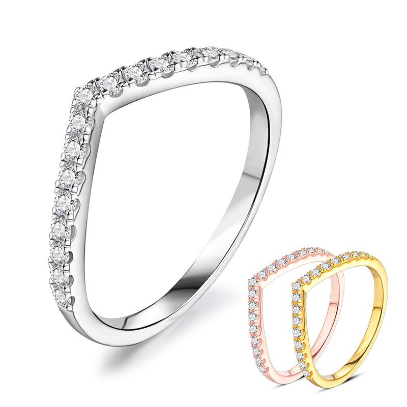 S925 Silver V-Shaped Moissanite Half-Eternity Stackable Ring for Women