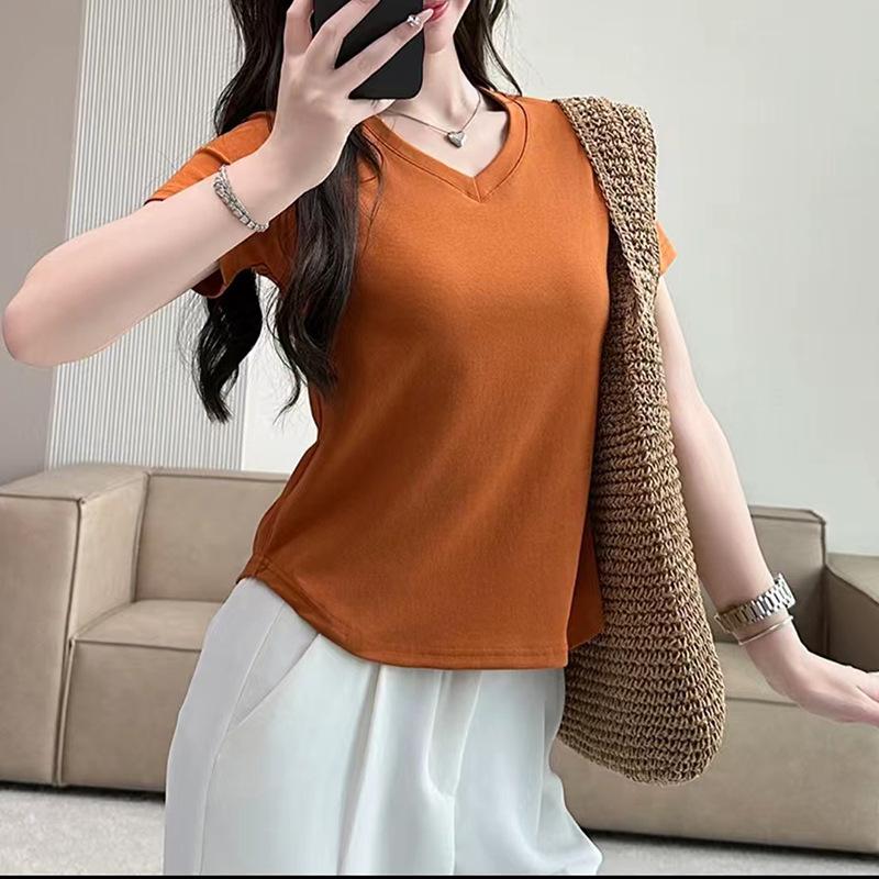 2026 Summer New Slim Fit V-Neck Short-Sleeve T-Shirt for Petite Women