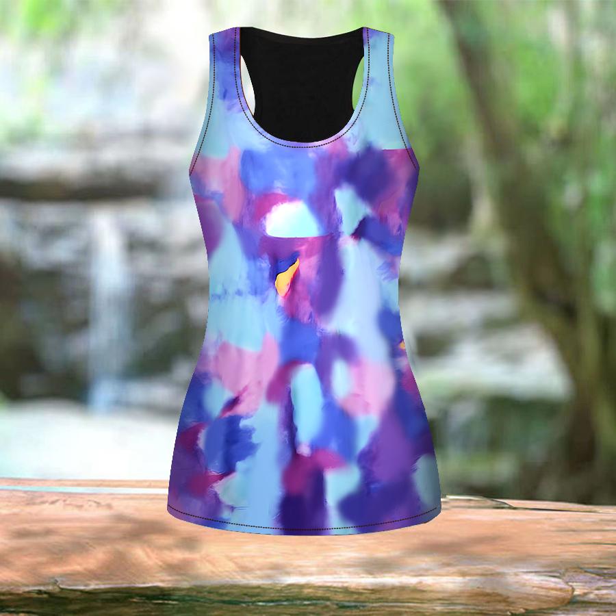 3D Multicolored Petals Print Women Workout Yoga Gym Printed Summer Sport Shirts Plus Size Vests