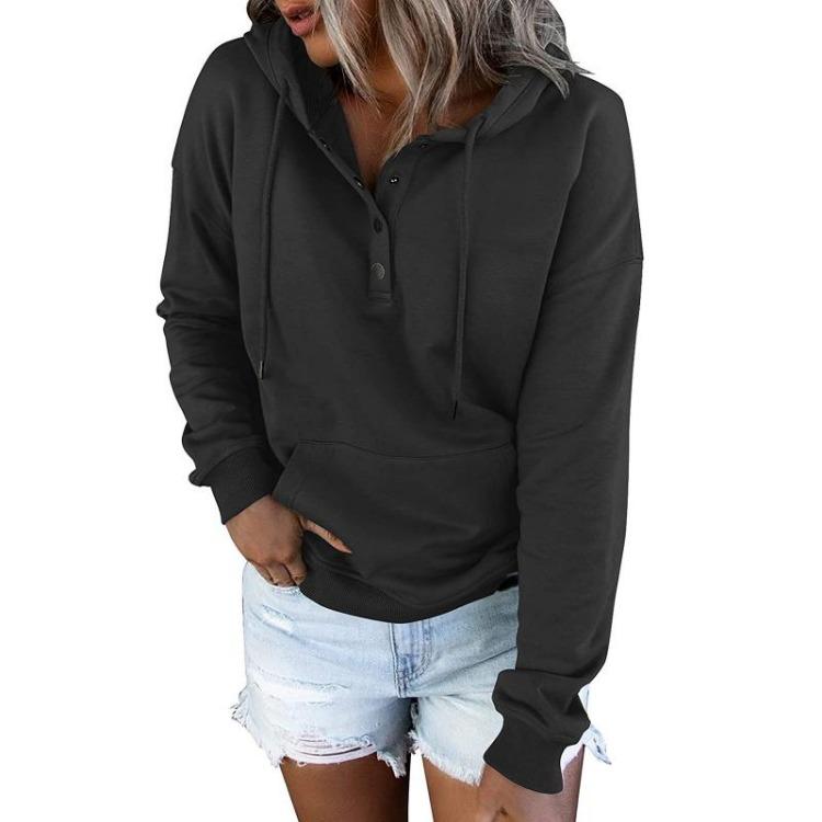 Women Casual Loose Fit Hooded Drawstring Long Sleeve Pocket Sweatshirt Hoodie